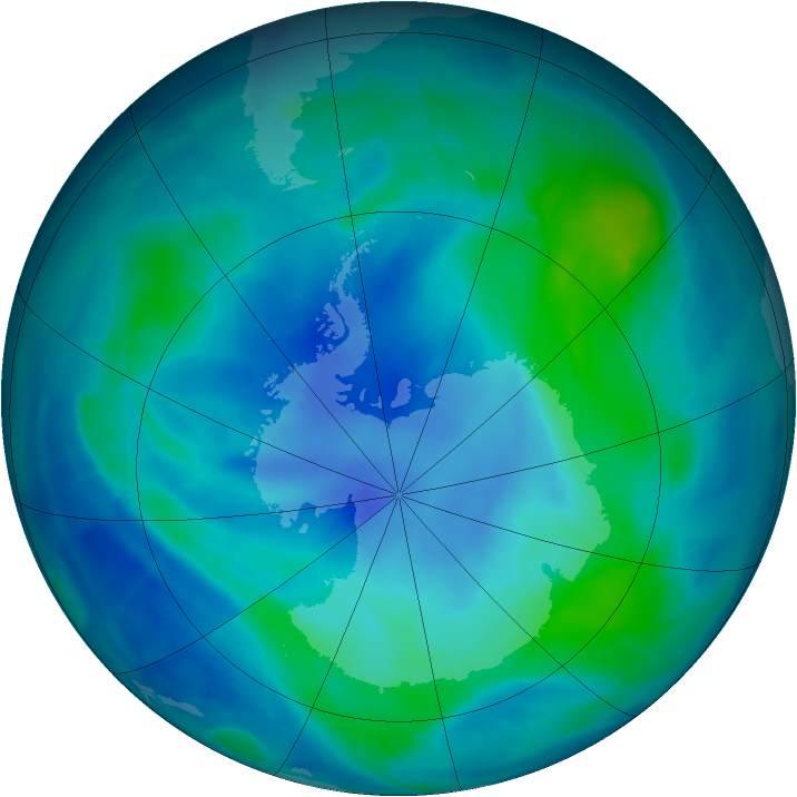 Antarctic ozone map for 06 March 2009